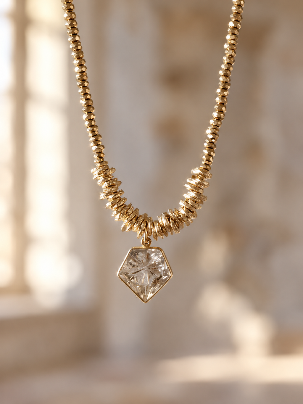 Collier Alix — Cristal de roche & hématites