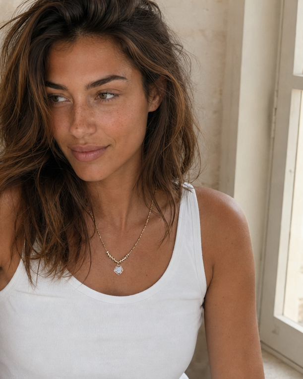 Collier Alix — Cristal de roche & hématites
