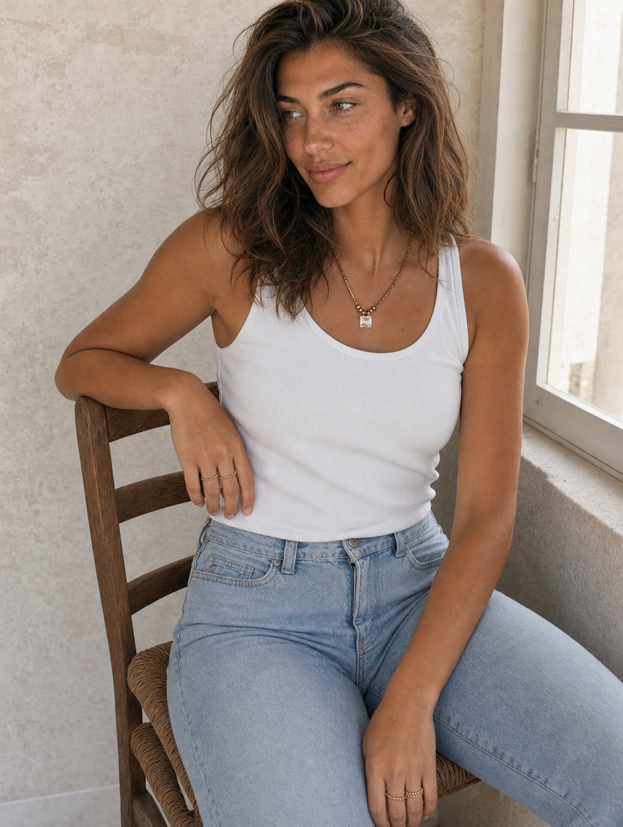 Collier Claire — Cristal de roche & hématites