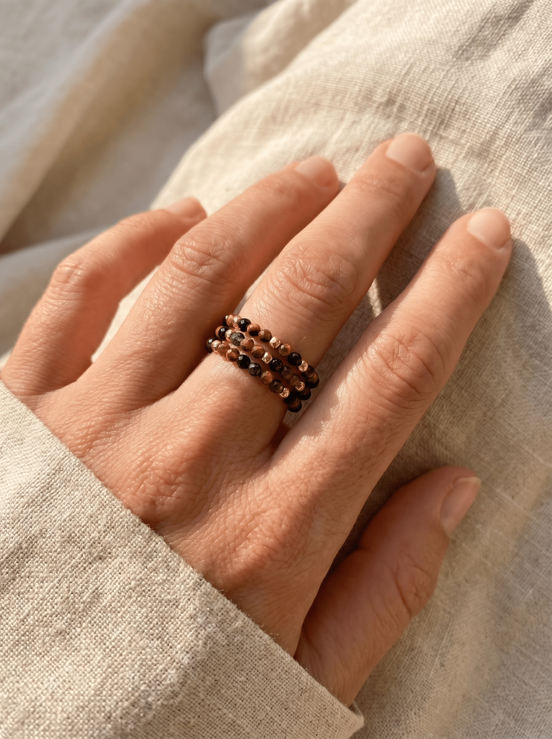 Bague Strength - Oeil de Tigre & Obsidienne - Joia Bijou