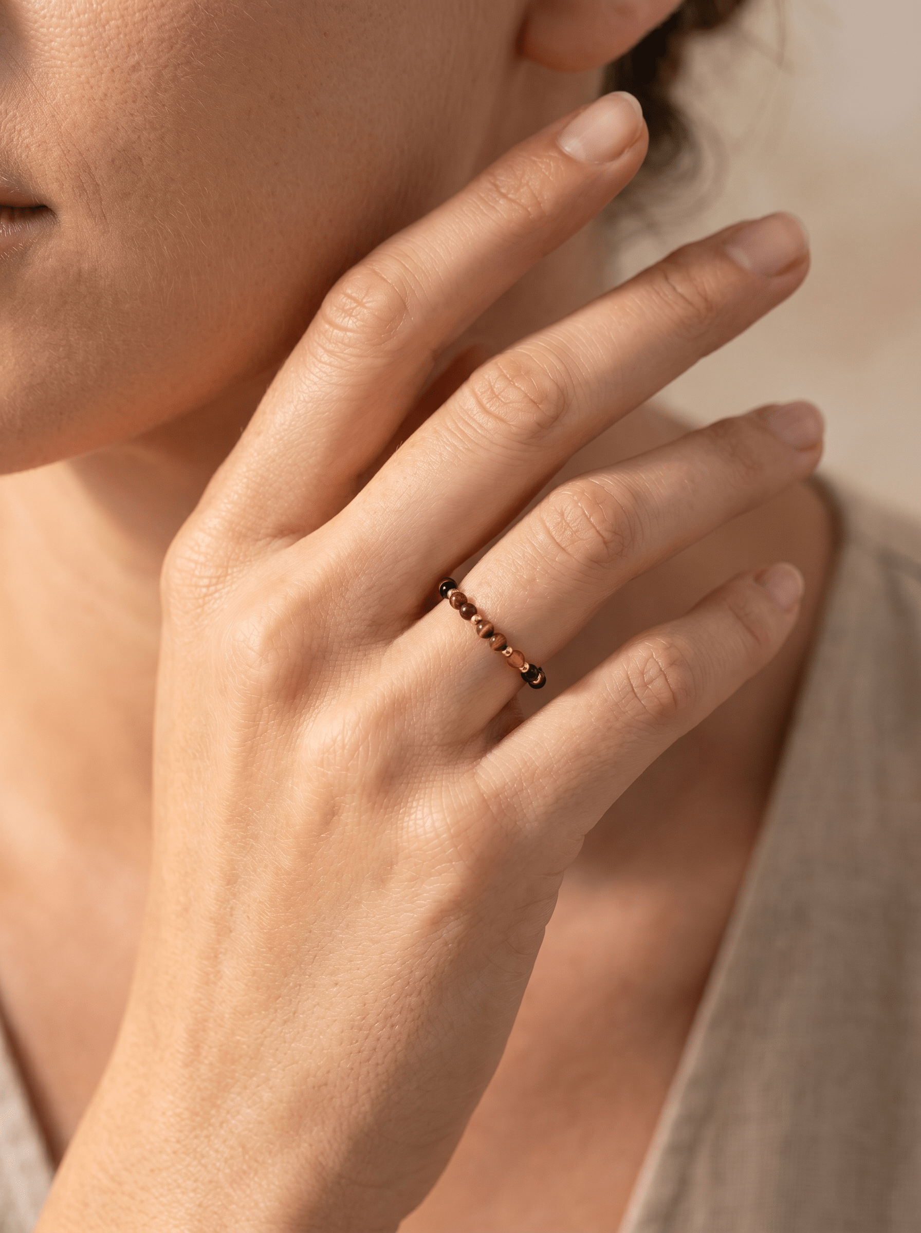 Bague Vitality - Obsidienne, Oeil de Tigre, Cornaline, Grenat & Jaspe Rouge - Joia Bijou