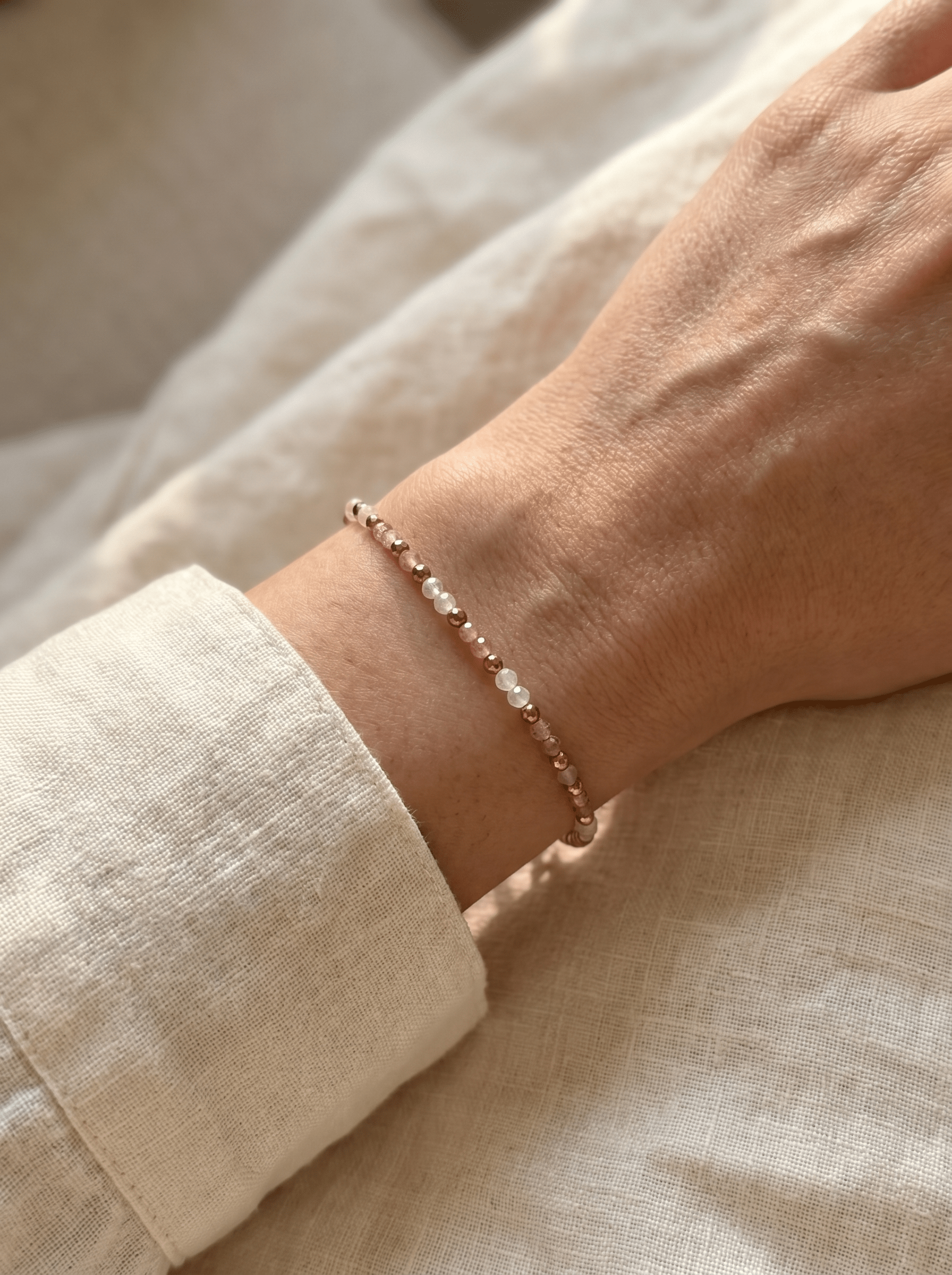 Bracelet Blush – Tourmaline rose & Pierre de Lune - Joia Bijou