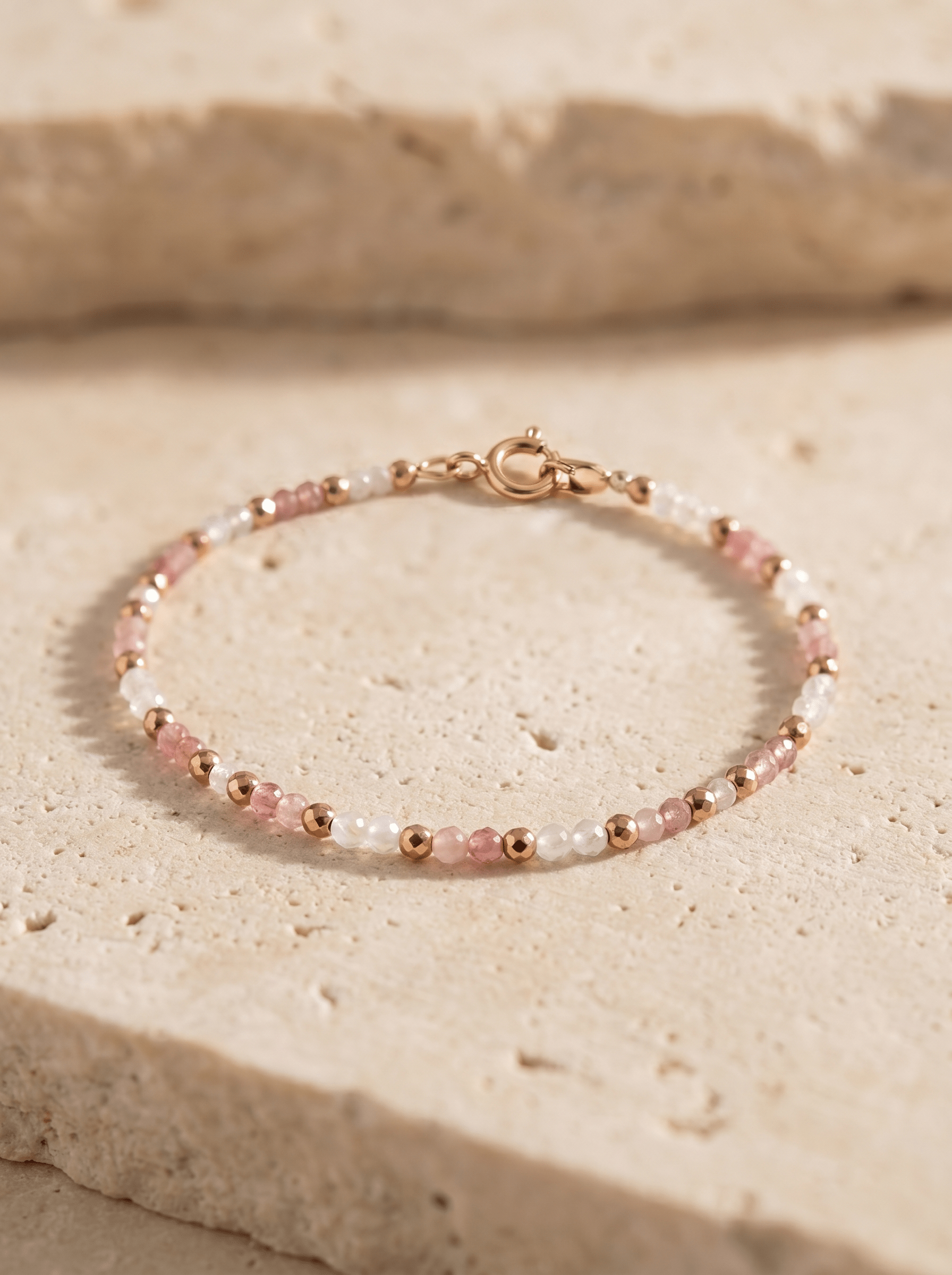 Bracelet Blush – Tourmaline rose & Pierre de Lune - Joia Bijou
