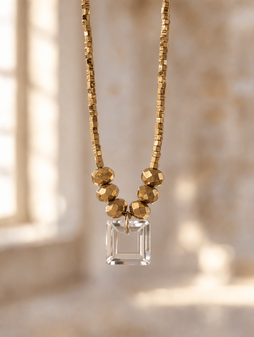 Collier Claire — Cristal de roche & hématites - Joia Bijou