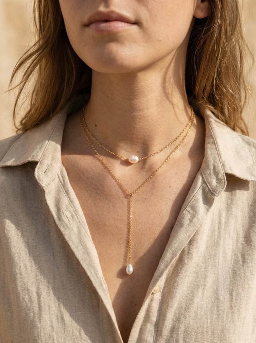 Collier Cravate Ma Perle - Gold Filled 14k et Perle de Culture - Joia Bijou