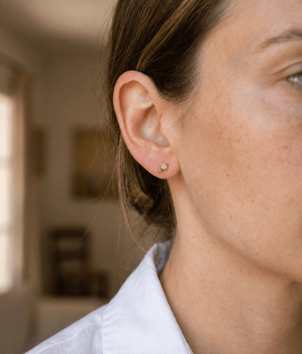 Puce d’Oreille Roz Dorée – Plaqué Or 750/000 - Joia Bijou